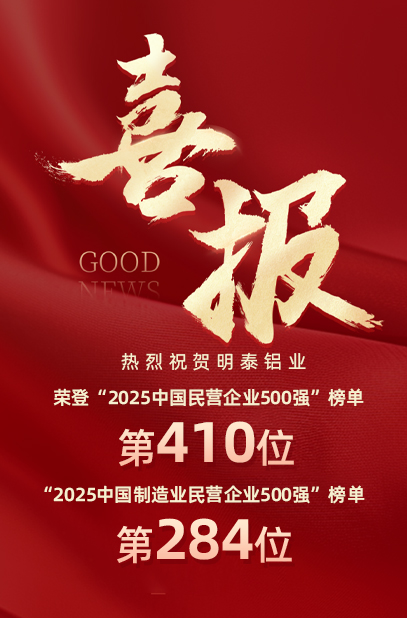 2025中国民营企业500强榜单揭晓，明泰铝业排名再攀新高